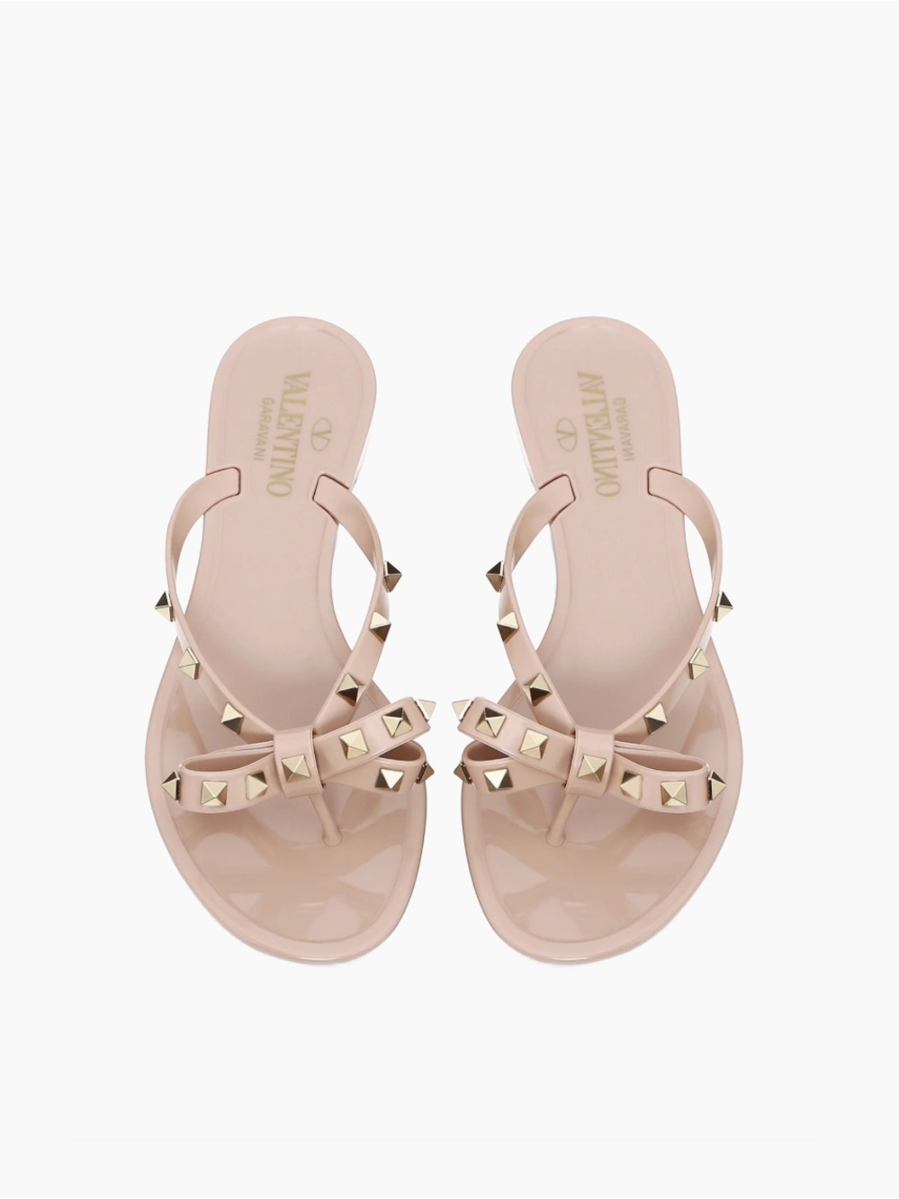 Valentino Garavani Rockstud Flat Thong Rubber Slippers Sandals Poudre Size 9 39 - Picture 1 of 13